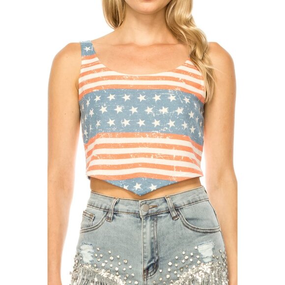 Trails Stars and Stripes Crop Top Size Medium Casual American Flag Patriotic NEW - Picture 1 of 10